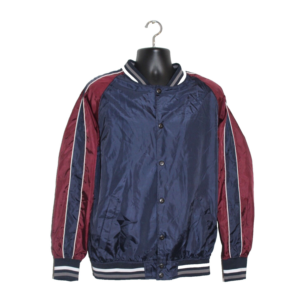 Vintage Hard Edge Men’s Bomber Jacket Navy Blue & Burgundy Size M Lightweight